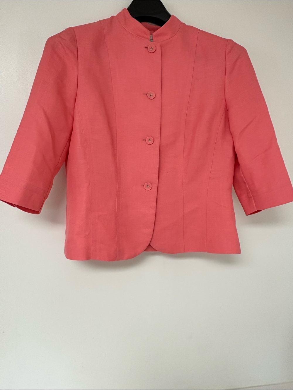 Emma James Coral Pink Cropped Blazer with Stand Collar